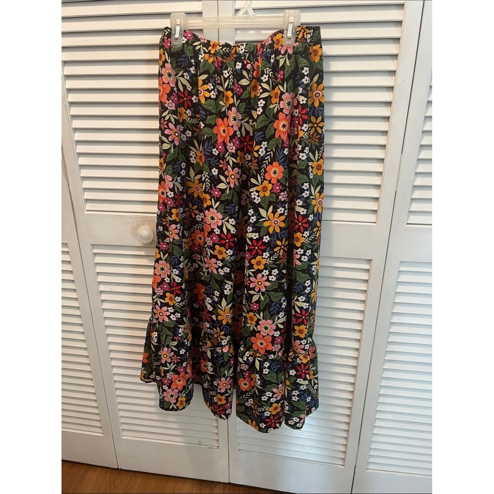 #2014: Floral Maxi Skirt - Black with Multicolor Flowers